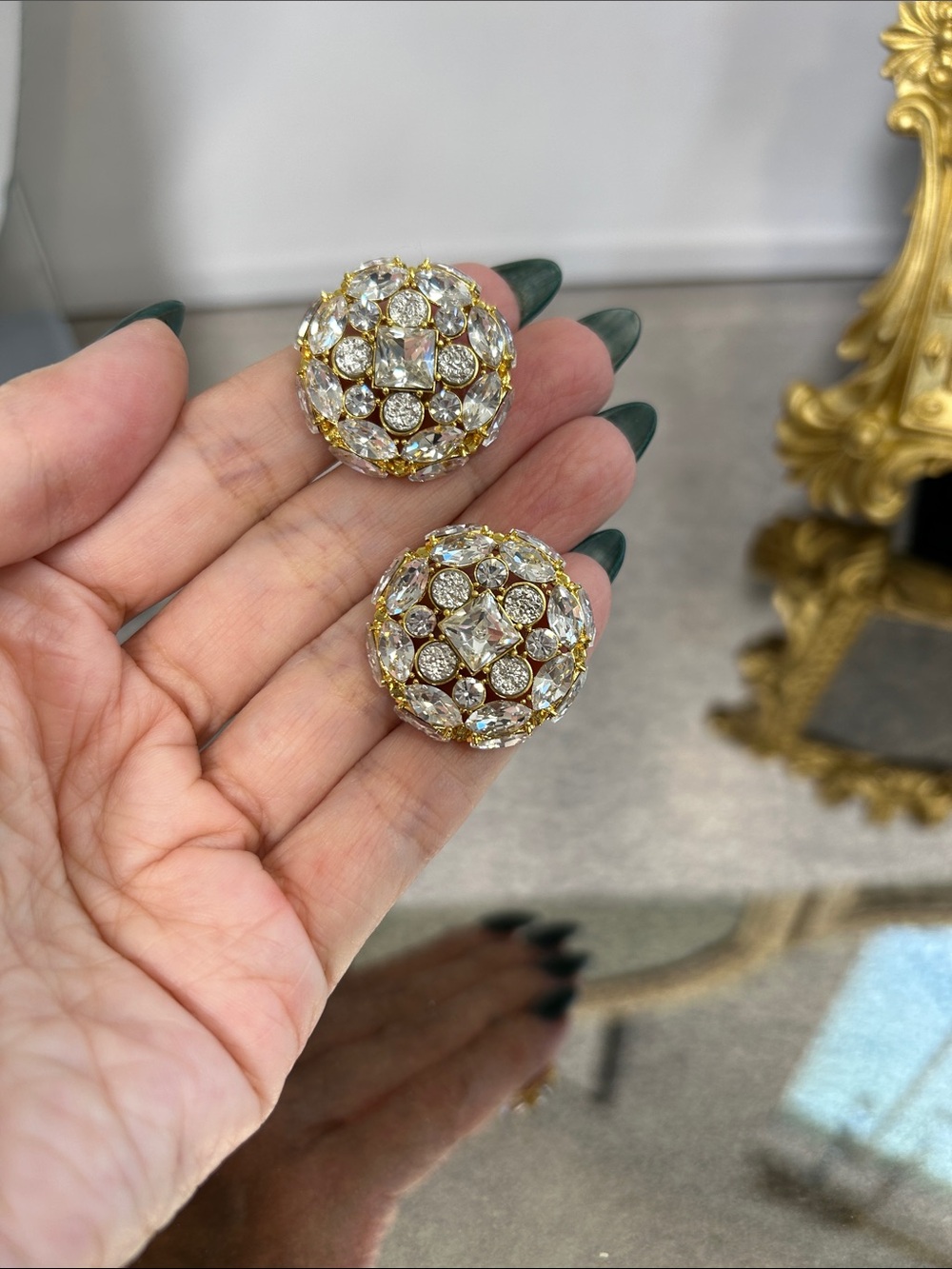 Gold-Tone Crystal Dome Post Earrings - Clear Crystal